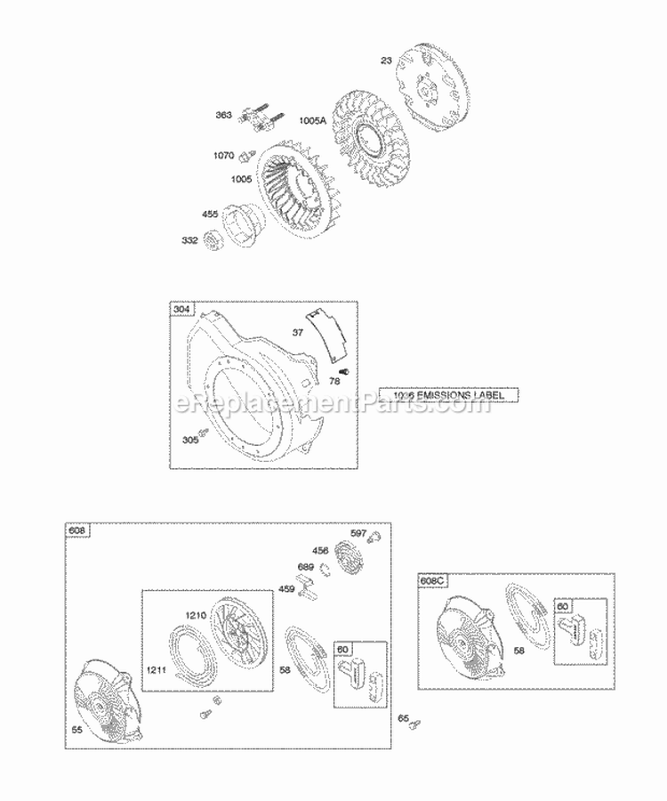 Blower HousingShrouds Flywheel Rewind Starter Diagram and Parts List for 121A12-0022-E1  Briggs and Stratton Engine